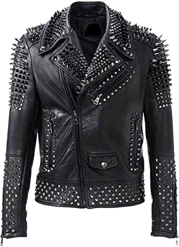 Chaqueta de piel negra para motociclista Brando para hombre, Cuero auténtico negro., XXL Cover