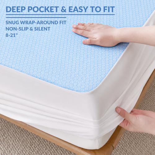 Image of Safe and Sound Waterproof Mattress Protector - Breathable Noiseless - Oeko-TEX Machine Washable - Fits 8-18 inch Deep Pockets Mattress Cover Cooling Twin