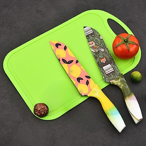 Image of YANCI Chef's Knife, High Carbon Stainless Steel Multicolored Kitchen Knife Nonstick Color Printed with Blade Guard, 6.8 Inch (Forest Green)