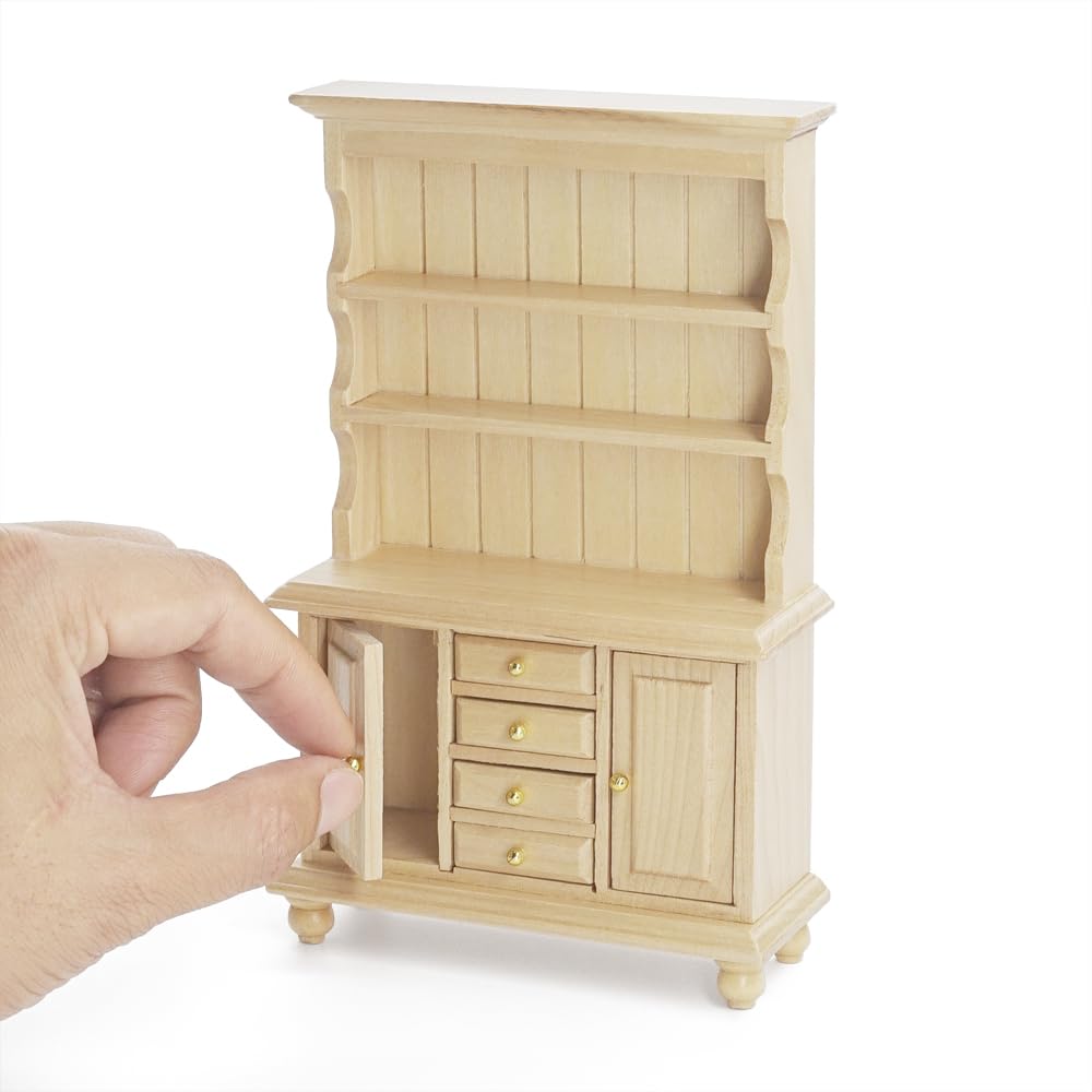 Odoria 1/12 Scale Dolls House Miniature Unpainted Kitchen Dresser Dollhouse Furniture Accessories, Burlywood