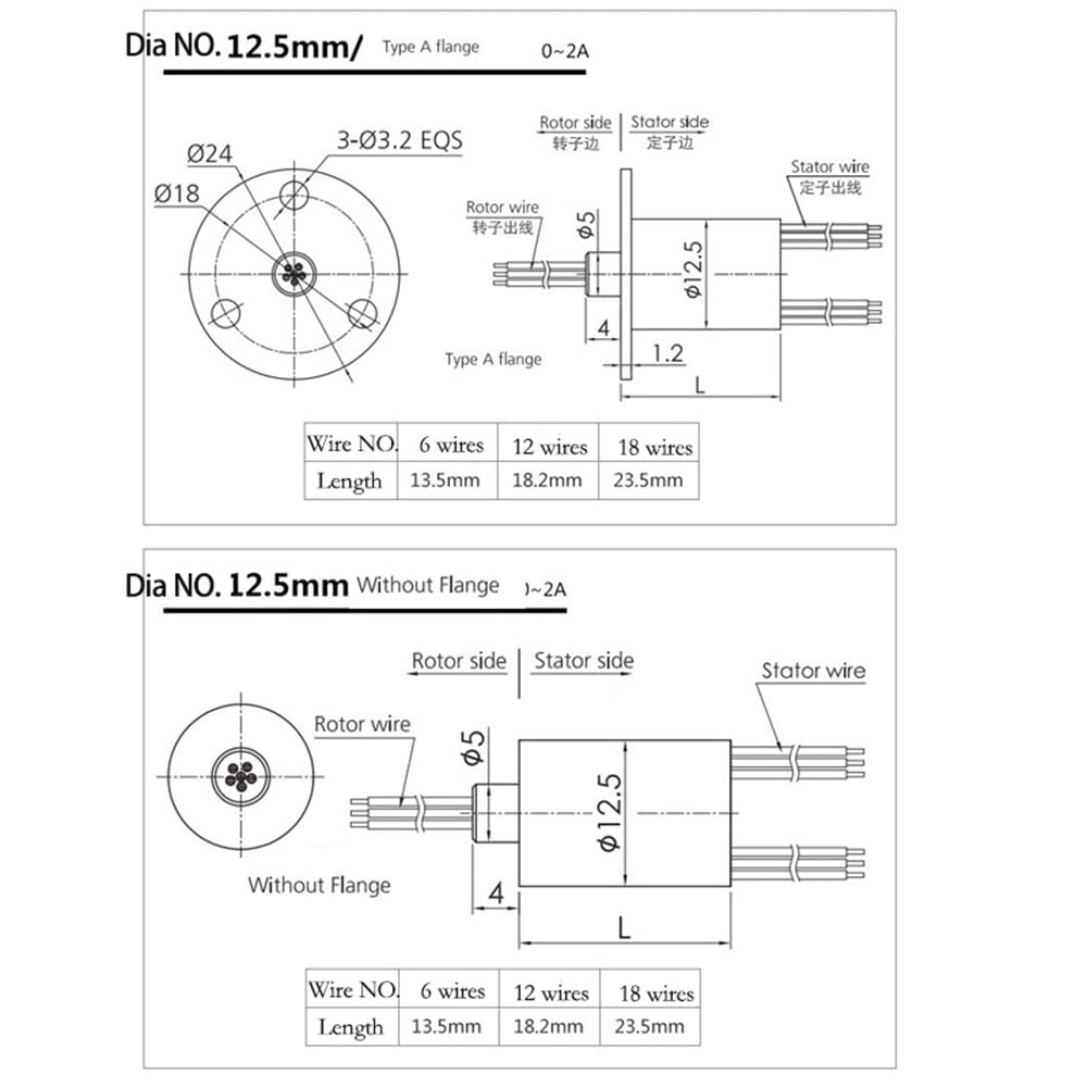 Anillo colector 12.5mm 12 alambres 2A para drone monitor robótico