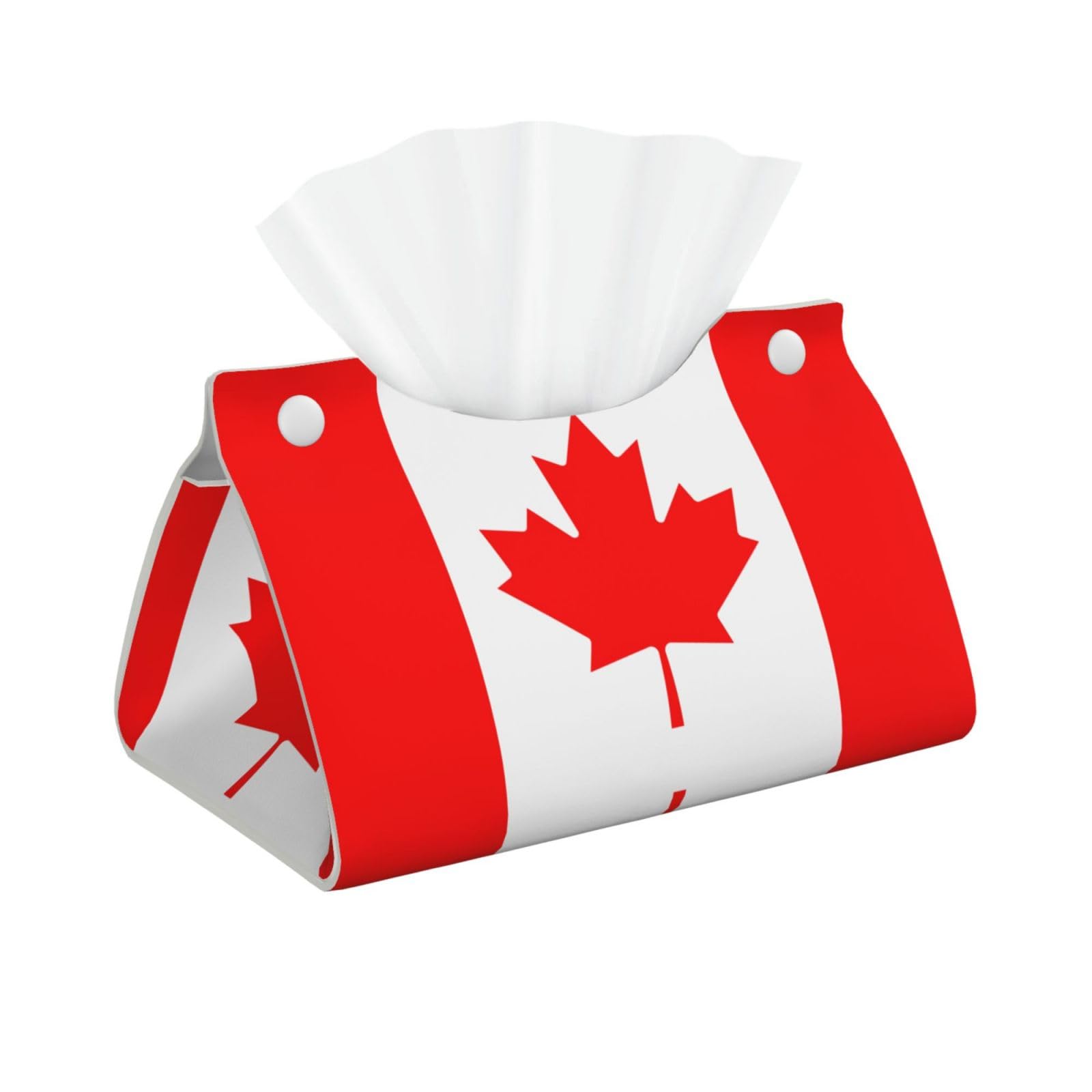 Canadian Flag Print Long Tissue Box Cover Holder Foldable Leather Organizer for Vanity, Nightstand, Desk & Bathroom