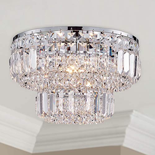 Bestier Modern Chrome Crystal Flush Mount Chandelier Lighting Led Ceiling Light Fixture Lamp For Dining Room Bathroom Bedroom Livingroom 4 G9 Bulbs Required D13 Inch X H9 Inch #TOP3