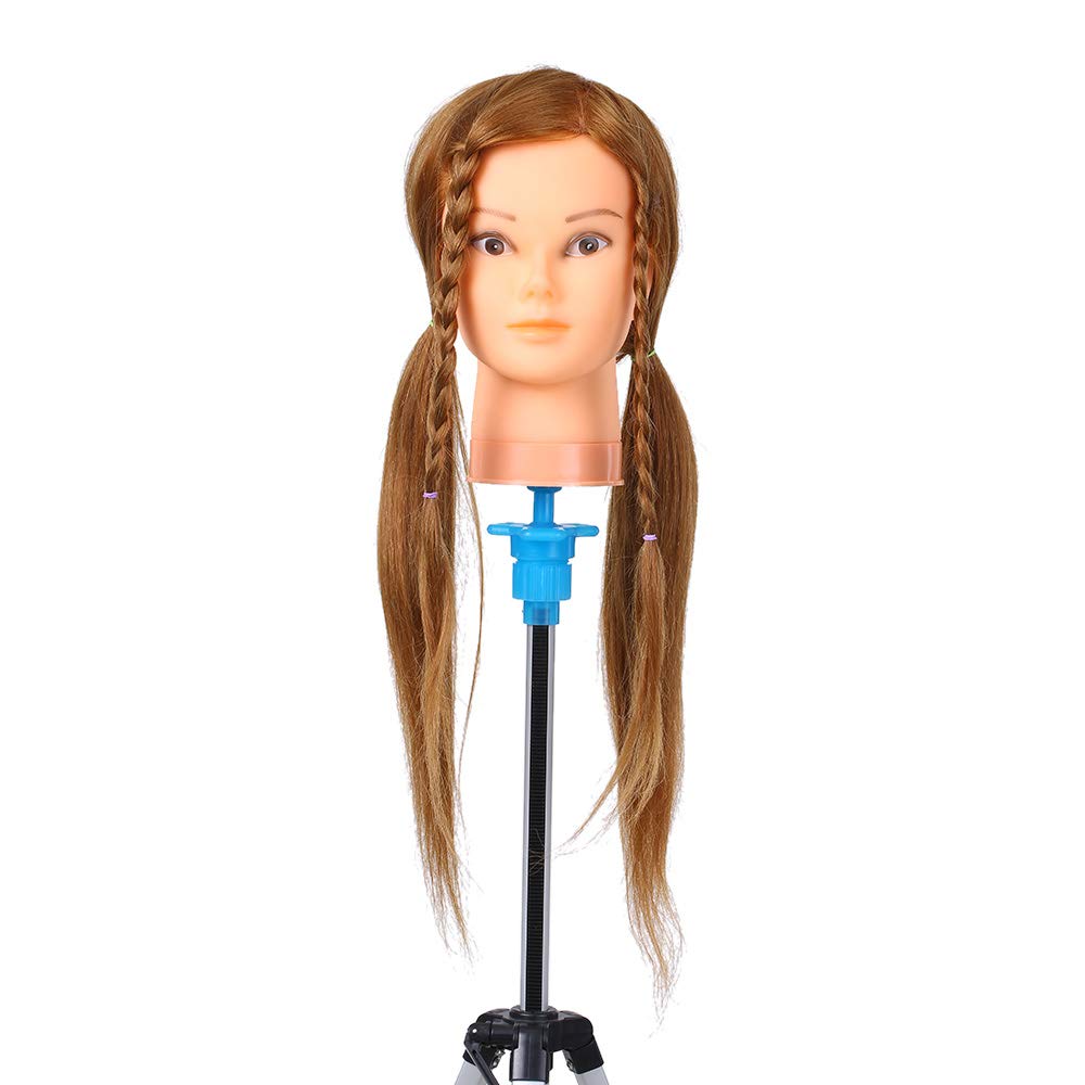 Anself Parrucchiere Training Practice Head, Testa di manichino Capelli veri Cosmetologia Testa di bambola Manichino Testa Pratica Testa fittizia Bionda