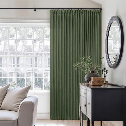 Image of TWODRAPES Olive Green Pinch Pleated Linen Curtains 92 Inches Long 2 Panels for Living Room Bedroom Semi Sheer Pinch Pleat Drapes with Hooks Rings Boho Farmhouse Light Filtering Window Curtain 40x92