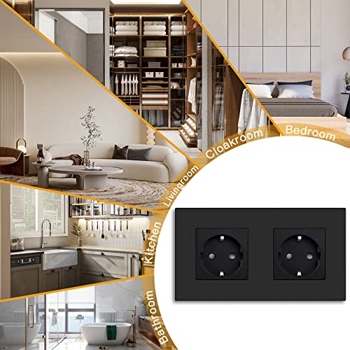 BSEED Schuko Steckdose 2 Fach Einbausteckdose Unterputz, Doppelsteckdose PC Platte,Steckdose Unterputz 16Amp EU Standard Verl&auml;ngerungssteckdosen, Steckdosen Kindersicherung, Schwarz - 157mm