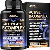 Vitamin B Complex Methylated - B-Complex with Methylfolate & B12 - Bioavailable for Men & Women - 9-in-1 Methylated Multivitamin - Energy, Brain & Mood - Vegan - Made in USA - 120 Capsules, One/Day