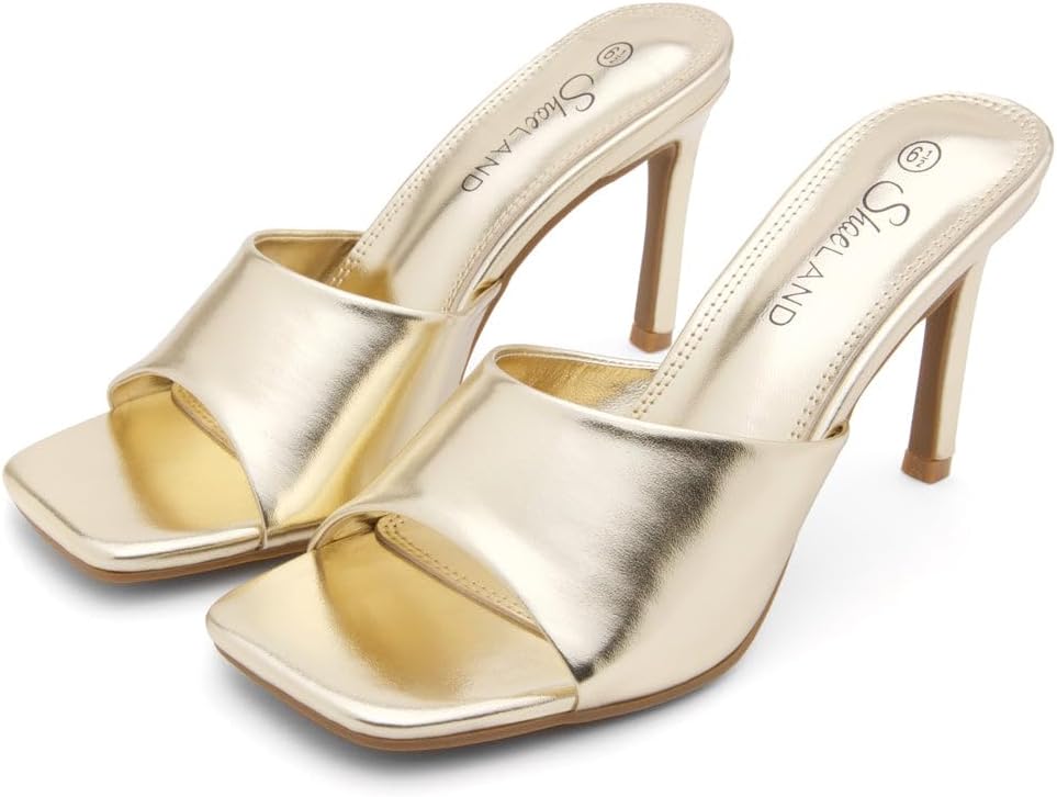 Shoe Land Melrose Women's High Heels Stiletto Heeled Slides, Square Open Toe One Band Slip-On Heeled Mules – Dressy Clear Heeled Sandals for Prom Party Wedding and Vacation - Image 6