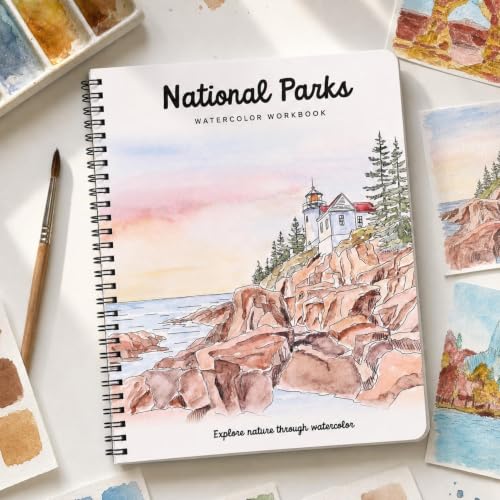 Image of Beautiful Watercolor Book for Beginners - Guided Watercolor Painting Workbook w 10 National Park Designs on Premium Paper - Relaxing Watercolor Activity Book for Adults & Perfect Art Gift for Women