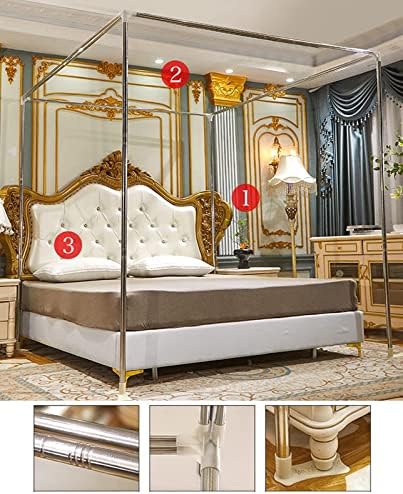Elegant Bed Canopy Net for Girls - Double Layer Princess Curtains with Frame, Dreamy Four Poster Drapes for Stylish Bedroom Decor & Mosquito Protection