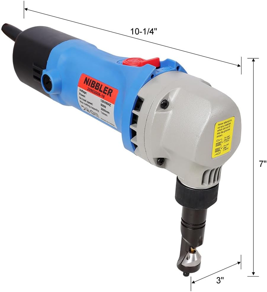 500W Electric Metal Nibbler, 16 Gauge (1.6mm) Sheet Metal Cutting Tool, 2000 RPM Electric Nibbler Cutter for Aluminum, Plastic & Steel, Compact Power Shear for Auto Repair, HVAC & Fabrication, Blue