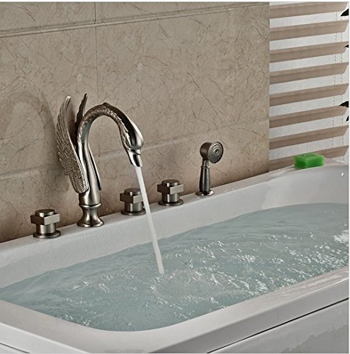 Mitigeur Robinet baignoire 5 trous cygne avec douchette à main ensemble complet pour salle de bain