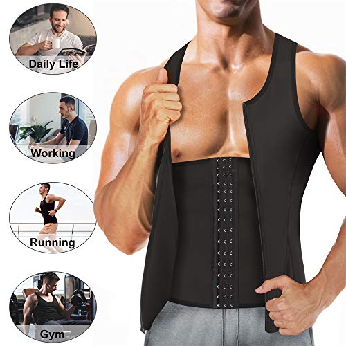 Underwear Men Shirt Tight Tank with Top Upper Back Support Brace Tummy Trimmer Body Shaper Slim Vest (Black with Hook, 2XL)