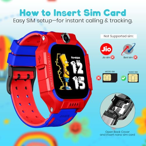 Image of GameSir Q18 Kids Smart Watch, 2G /3G Connectivity, Voice Calling, GPS Tracker, Two-Way Calling, SOS Function, Camera & Water Rasistence, Smartwatch for Kids - Boys & Girls - (Red)