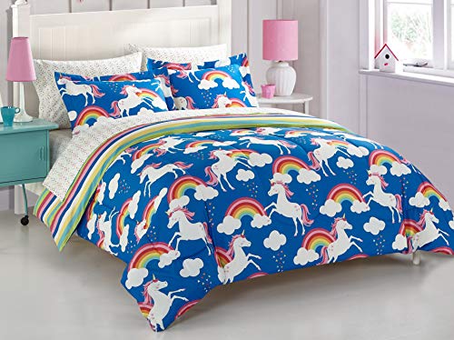 Casa Kids Rainbow And Unicorn Bed In A Bag Set, Twin, Blue #TOP12