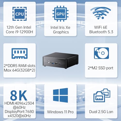 Image of msecore Mini PC i9, Core i9-12900H 64GB DDR5 RAM 1T PCIE4.0 SSD Desktop Computer, 1* HDMI, 1* DisplayPort, 1* USB4.0 Support Triple Display, 4K, Dual 2.5G, Wi-Fi 6e, VESA, Windows 11 Pro