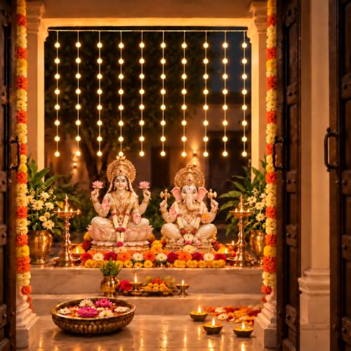 Image of Gesto Ball Curtain Fairy Lights for Decoration - 80 Led String Lights with 8 Modes Changer | Warm White Decorative Lights for Home Decor, Room,Wall, Balcony, Christmas & Diwali Decoration- 10x3 Ft