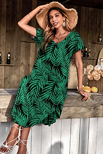 Image of Ekouaer Long Nightgowns for Women Short Sleeve House Dress with Pockets V Neck Sleepshirts Side Split Sleepwear S-4XL