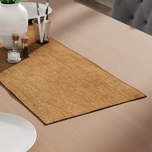 Image of Encasa XO Dining Table Runner for 4 to 6 Seater | 32x91 cm | Mustard | Chenille Fabric | Machine Washable