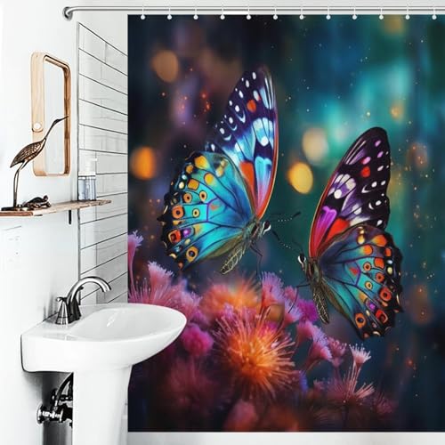 Rideau de douche papillon imperméable pour baignoire 140x183cm