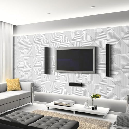 Image of Kayra Decor 3D PVC Wall Panels - Stripe Design, White Color 19.7 inch x 19.7 inch (Pack of 6) - Covers 16.17 Sq. Ft.