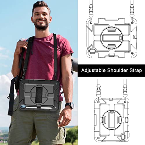 Supnice Ipad 10Th Generation Case 10.9 Inch 2022, Durable Lightweight Shockproof Protective Cover With [Pencil Holder][360 Rotating Stand][Shoulder Strap] For Ipad 10Th Gen 2022 - Black #TOP3