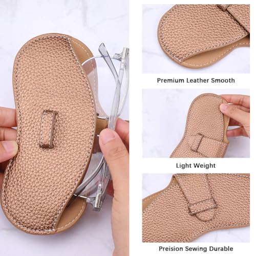 Image of CREATCABIN Glasses Case Slim Sunglasses Case Bag Portable Lightweight Travel Leather Eyeglasses Spectacle Holder Pouch Cover with Soft Cleaning Cloth Gift for Women Men Holiday 6.9x3.4 Inch BurlyWood