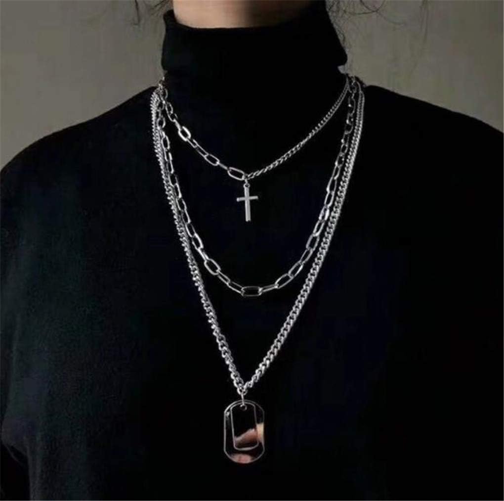 Pendant Necklace Statement Long Chain Punk Multilayer Choker Necklace for Women Men