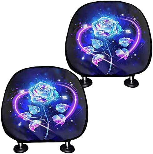 Bulopur Blue Rose Flower Pattern Automobile 2 Pack Headrest Covers 10 x 9.1 inches Car Interior Accessories for Women Easy to Clean