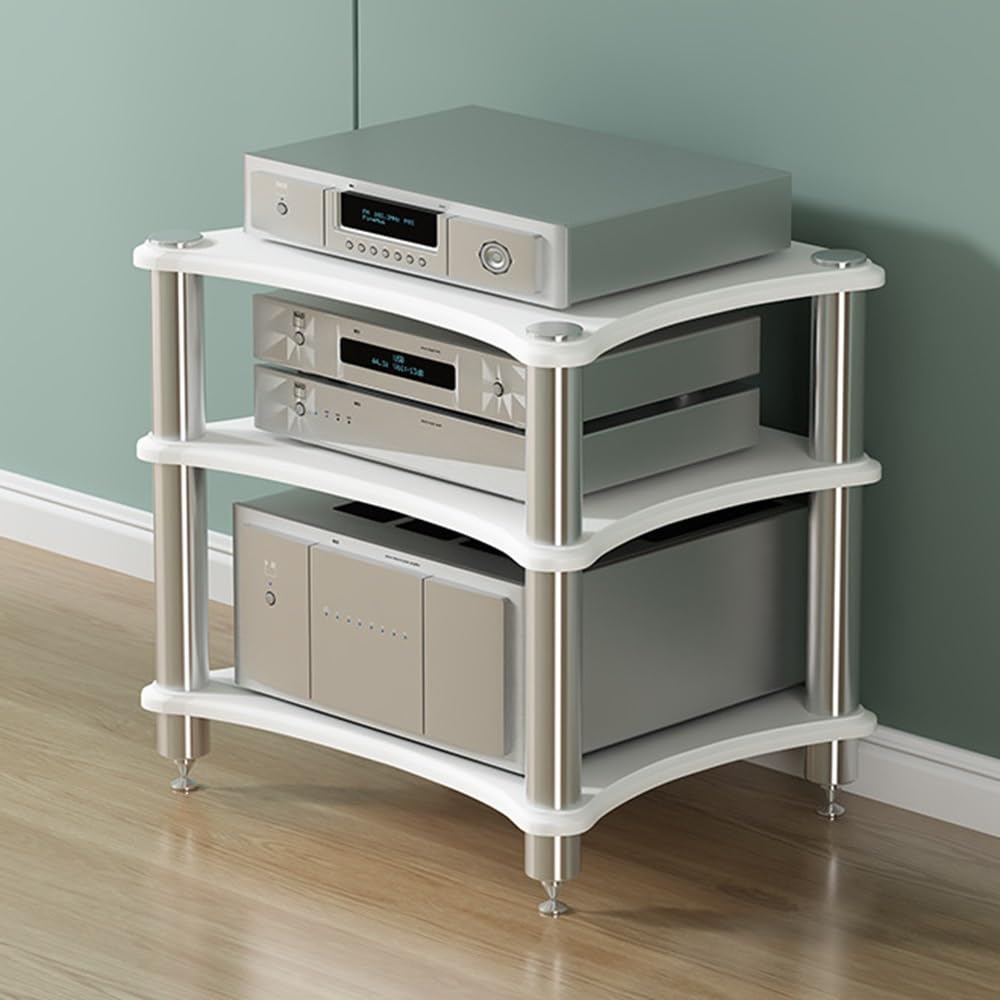 OUKEJNM 1 2 3 4 Tier AV Media Stand Component Cabinet Corner Shelf Wooden Stereo Cabinet Audio Rack Tower CD Player Stand for Home/Office/Audio Video/