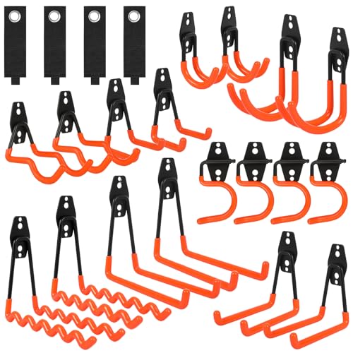AojSup 22 Pezzi Ganci Garage, Ganci da Parete Garage Resistenti, Vari Stili di Ganci per Garage con Rivestimento Antiscivolo, Ganci da Metallo per Appendere Vari Utensili, Biciclette, Tubo Flessibile
