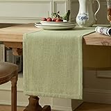 ZeeMart Burlap Style Farmhouse Table Runners 36 Inches Long, Sage Green Rustic Woven Dining Table Runner for Everyday Use, 14x36 Inches, Light Sage Green