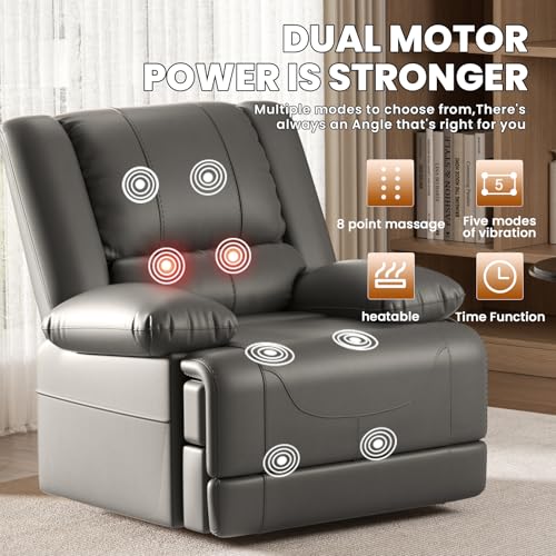 Image of Couchus Large Dual Motor Power Lift Recliner Chair (Gray) | Faux Leather Lift Chair with Massage and Heat, Infinite Position, USB Ports, Remote Control