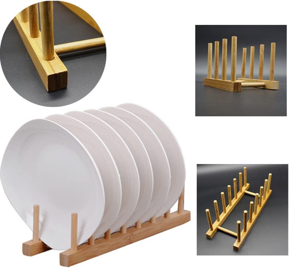 Miniatura 5 de YWSHF 2 piezas de estante de bambú y madera para secar platos, bandeja de drenaje, soporte para almacenamiento, organizador de gabinete de cocina