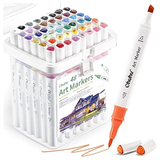 Ohuhu Rotuladores de pincel 48 colores Rotuladores permanentes Rotuladores de doble punta Art Sketch Rotuladores dobles Resaltadores con estuche de transporte para pintar Colorear Resaltar