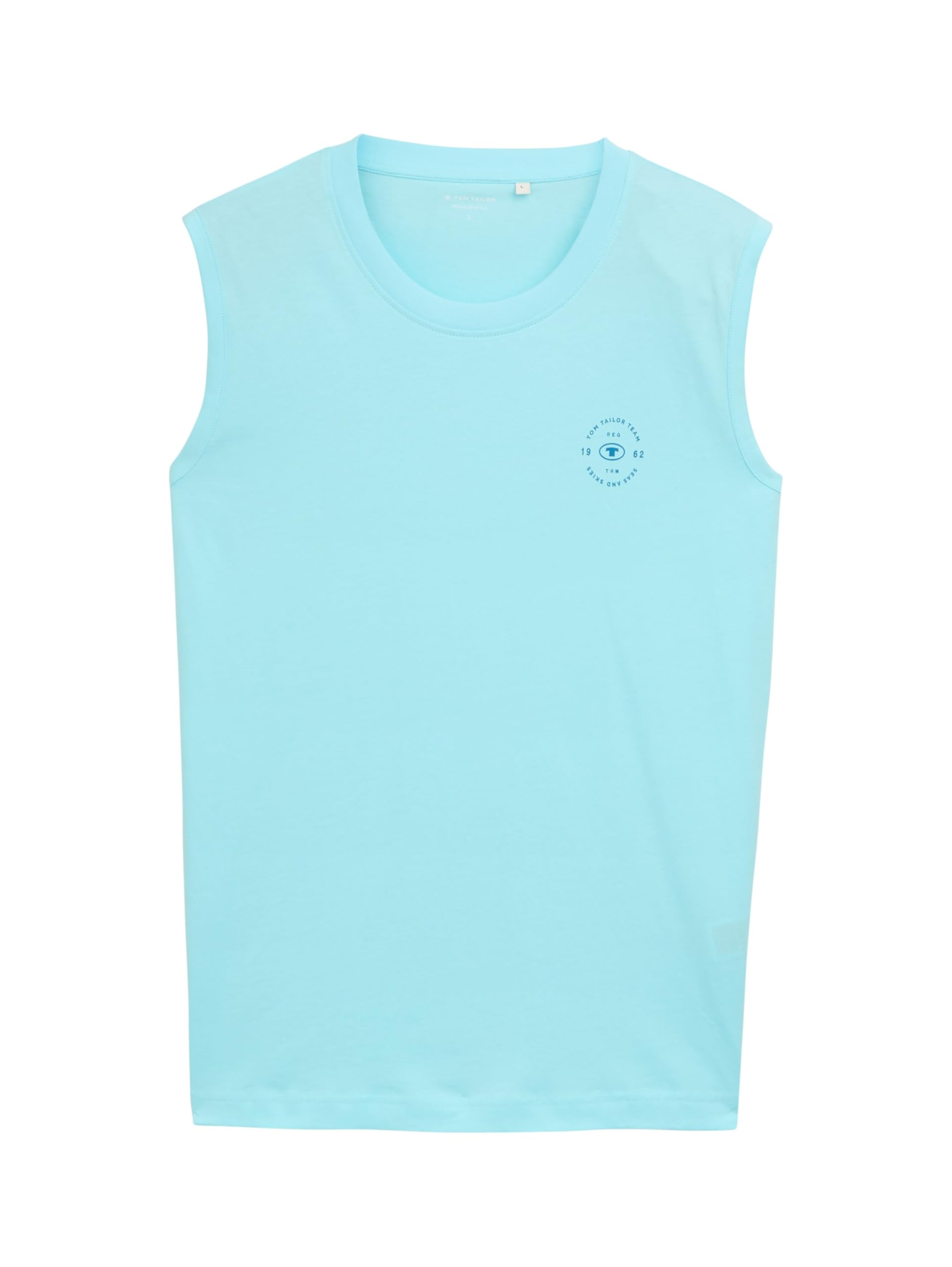 TOM TAILOR Men's Basic Tank Top with Logo Print, 34921 - Caribbean Turquoise, XS