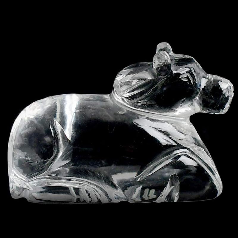 RENU GLASSES Crystal Sphatik Nandi Handcrafted Shivling Nandi Idol Statue for Temple Pooja (Multi)