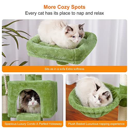 Image of Heybly Cat Tree Cat 46 inches Tower for Indoor Cats Multi-Level Cat Furniture Condo with Feeding Bowl and Scratching Board Green HCT010SGR