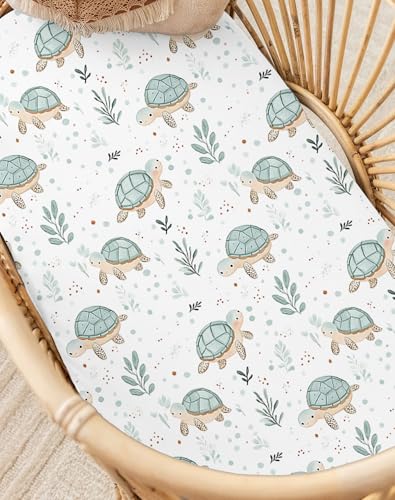 Image of Bedside Bassinet Sheets 2 Pack, 33 x 20 Fitted Bedside Sleeper Sheets, Ultra Soft Breathable Polyester, Ideal for Baby Girl or Boy and Newborns (Turtle & Shark, Bedside Sleeper Sheet)