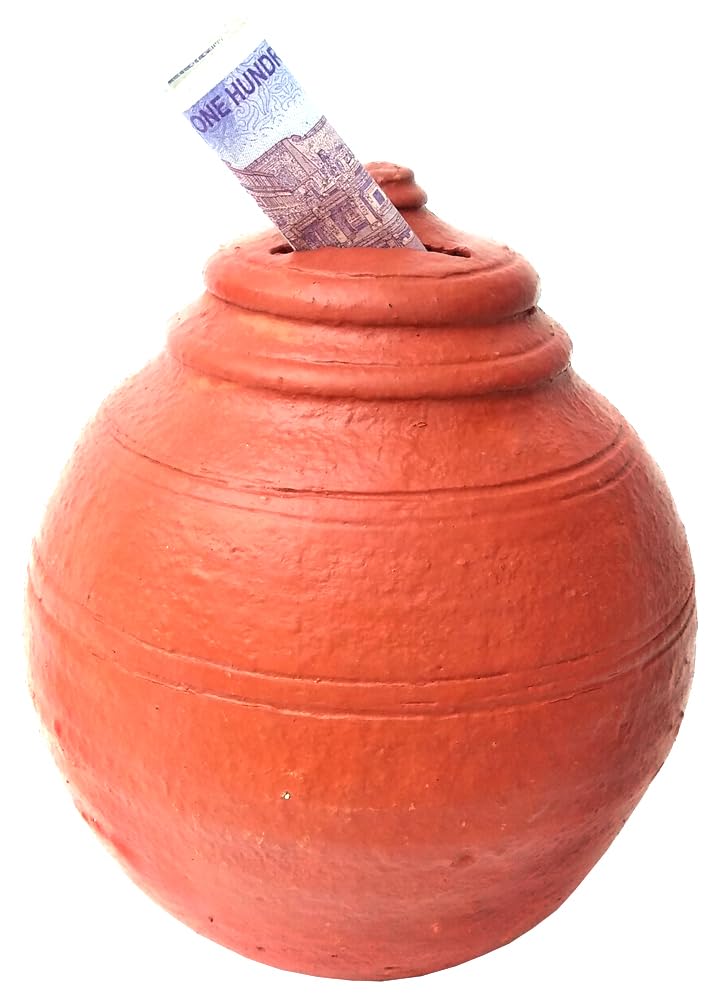 VILLAGE KRAFT Terracotta/Earthen/Mitti Eco-Friendly Designer Money Bank Organiser/Undiyal/Gullak/Coin Bank/Rural Artists Work Coin Holder/Nursery Décor/Keepsake/Savings/Mitti Gullak,Brick Red,Large-image-12