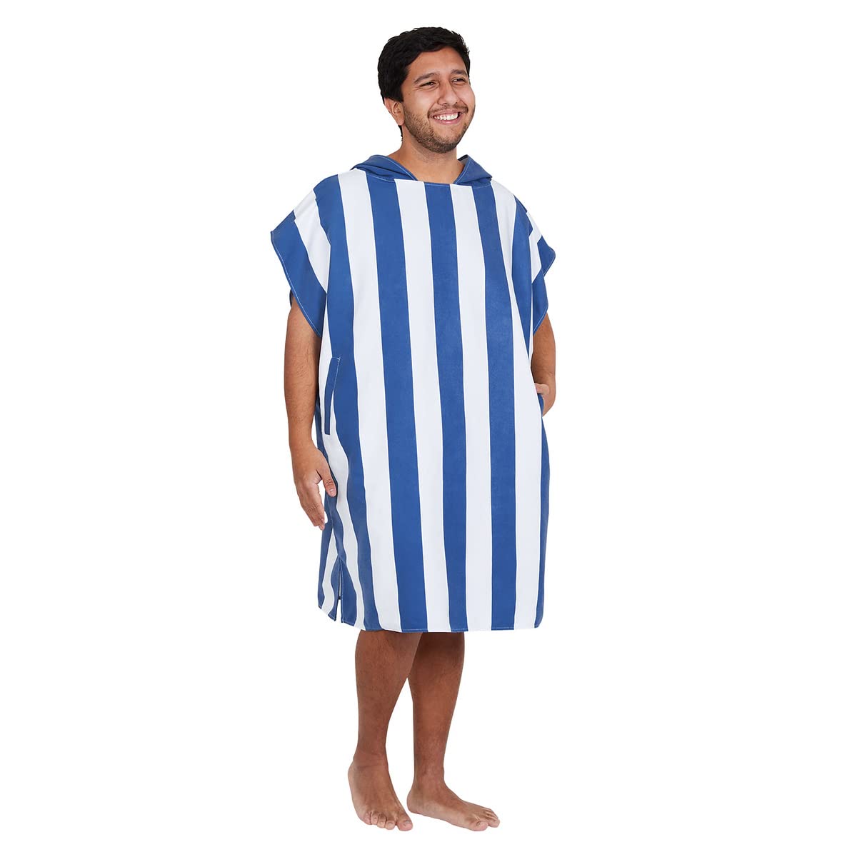 Dock & Bay Strandponcho für Erwachsene - Kapuzenhandtuch mit tiefen Taschen - Für Strand & Pool - Super Saugfähig, Schnell Trocknend - Whitsunday Blue, Medium (90x70cm, 35x28)