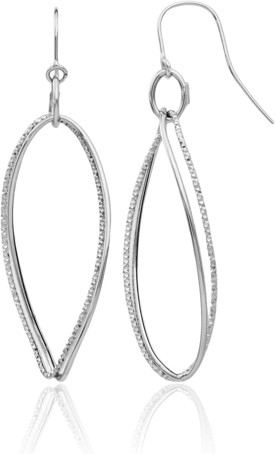 IceCarats 14K White Gold Long Twisted Drop Dangle Earrings 56mm 2 1/4 inch Lightweight, Wire, Textured For Her