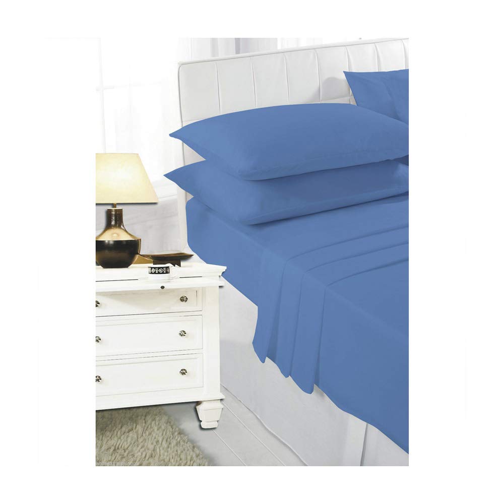 Flat Sheets Polycotton Bed Sheets Single Size Bed Poly Cotton Bedding, Mid Blue