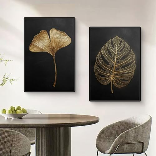 Lienzos de palmeras doradas y hojas de ginkgo para decoraciones elegantes de salón 5