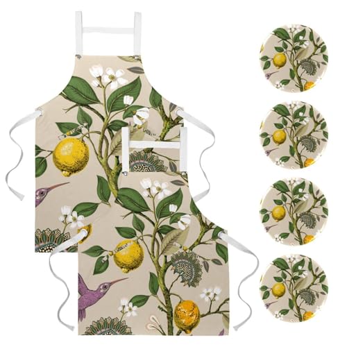 Tablier de serveuse restaurant et bistrot avec motif branches de citron