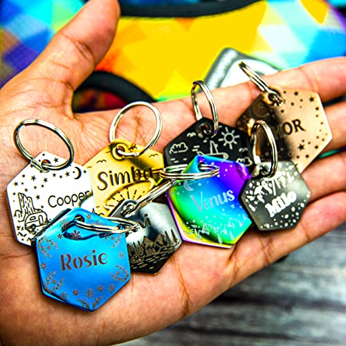 Personalized Dog Tag with 5 Lines of Custom Deep Engraved Durable Stainless Steel Pet ID Name Tag Designer Small Size Hexagon