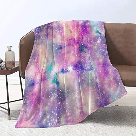 Lmorey Galaxy blankte, Starry Galaxy Print in Unicorn Colours Home Decor Blanket Soft Warm Blankets for Bed Couch Sofa Lightweight Travelling Camping 60 x 80 Inch Throw Size for Kids Boys Women Cover