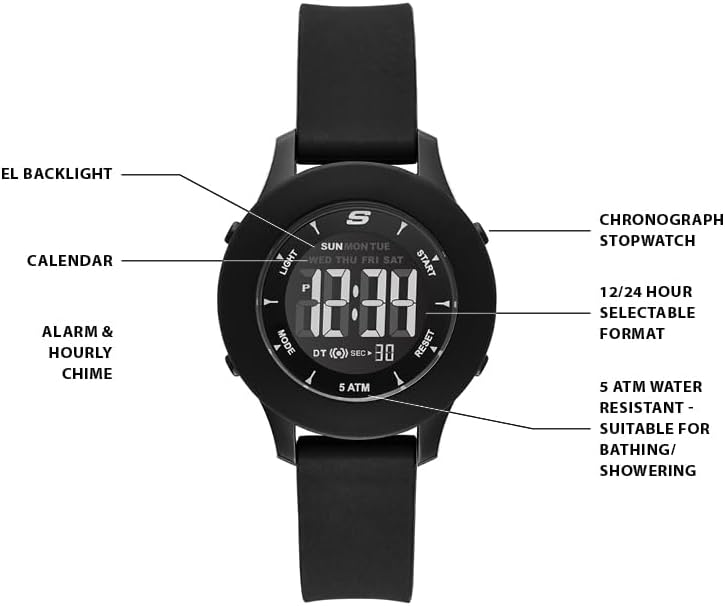 Skechers Rosencrans Silicone Digital Watch for Women Black image 4 of 6 B075V999Z7