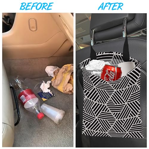 Image of Car Trash Bag Hexagonal Geometric Car Garbage Bag Hanging Car Trash Can for Back Seat with Drawstring, Waterproof Garbage Bags for Car Accessories Vehicle Travelling Camping Outdoor