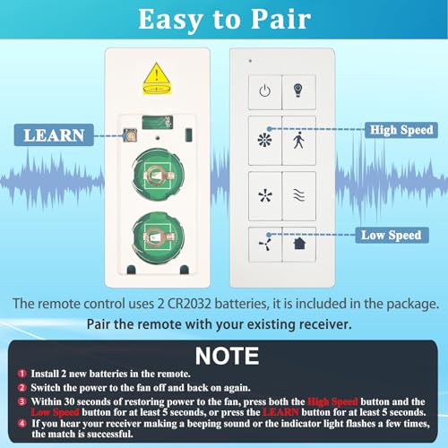 Image of Ceiling Fan Remote Control with Light Dimmer, 3 Speeds Wall Remote | Compatible with Harbor Breeze, Prominence, Replacement for TR326A, 2AQZU-18052, 2AQZU-18007, 304.25MHz (Remote Only)